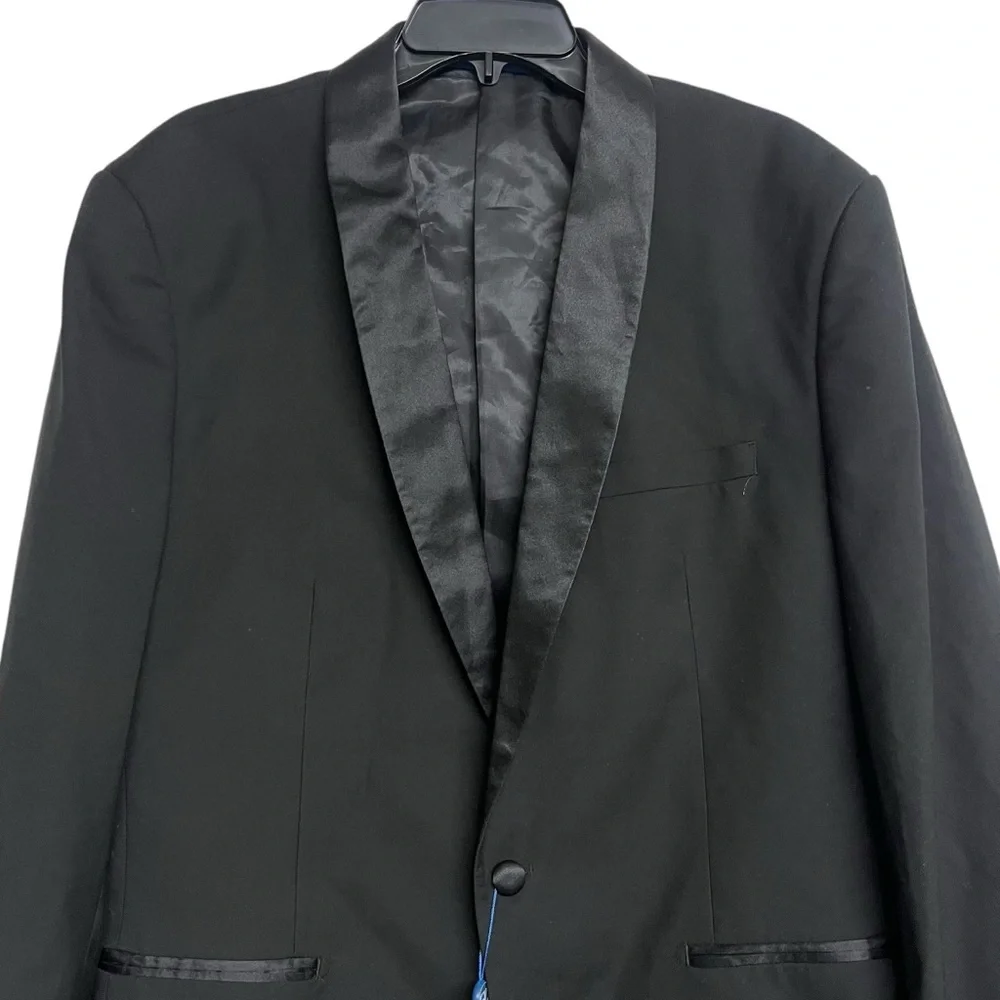 Men's New Gino Vitale Black Slim‎ Fit Tuxedo Blazer Suit Jacket Satin Trim 46R